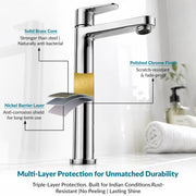 Plantex Pure Brass High Neck Pillar Cock tap for wash Basin with Teflon Tape/Table top wash Basin tap (OCE-1322, Chrome)