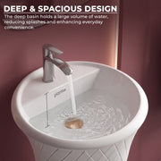 Plantex Matt Acrylic Resin & Quartz Pedestal Basin For Bathroom/Designer One Piece Pedestal Free Standing Round Wash Basin For Living Room/Hotel (White & Grey)