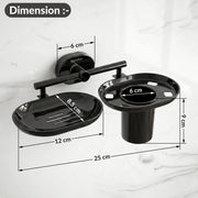 Plantex J4 Stainless Steel Soap Dish with Tumbler Holder/Soap and Brush Holder for Bathrooom/2 in 1 Soap Holder with Toothbrush Holder/Bathroom Accessories (PVD Black Finish) Onix