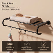 Plantex 304 Grade Stainless Steel 24 inch Towel Rack for Bathroom/Towel Stand/Hanger/Bathroom Accessories - Daizy (Black)