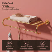 Plantex 304 Grade Stainless Steel 24 inch Towel Rack for Bathroom/Towel Stand/Hanger/Bathroom Accessories - Daizy (Golden)