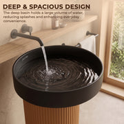 Plantex Acrylic Resin & Quartz Pedestal Basin for Bathroom/One Piece Pedestal Free Standing Round Wash Basin for living Room/Hotel (Black & Gold)