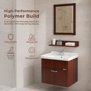 Plantex Glass, Ceramic, HPP Wall Mount Vanity Cabinet with Washbasin and Mirror/Unbrekable Bathroom Organizer/Washbasin with Cabinet (Brown)