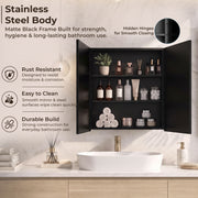 Plantex Bathroom Cabinet with Mirror/Aluminium Framed Double Door Bathroom Storage/Mirror Cabinet for Wall/Bathroom Organiser Cabinet (18x18 Inch, Black)