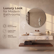 Plantex Frameless Round Mirror with Beveled Smooth Edges/Wall Mirror for Bathroom/Dressing Room/Living Room/Bedroom/Entryway (24 Inch)