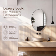Plantex Unframed Unframed Oval Mirror for Wall/Mirror with Beveled Smooth Edges/Mirror for Bathroom/Dressing Room/Living Room/Bedroom/Entryway - (18x12 Inch), White