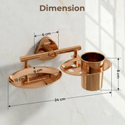 Plantex J4 Stainless Steel Soap Dish with Tumbler Holder/Soap and Brush Holder for Bathrooom/2 in 1 Soap Holder with Toothbrush Holder/Bathroom Accessories (PVD Rose Gold Finish) Angel