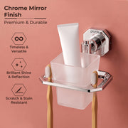 Plantex 304 Grade Stainless Steel Toothbrush Holder Wall Mount/ABS Material Tumbler Holder for Wash Basin and Bathroom- Nipron (Chrome)