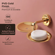 Plantex 304 Grade Stainless Steel Double Soap Holder for Bathroom/Soap Dish/Soap Stand for Bathroom Wall/Bathroom Accessories - Daizy (Golden)