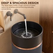 Plantex Matt Pedestal Wash Basin/Acrylic Resin & Quartz Free Standing Wash Basin/Round Basin For Bathroom/Home/Hotel/Restaurant- (Black And Grey, 16 X 16 X 34 Inch)