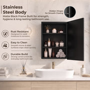 Plantex Bathroom Cabinet with Mirror/Aluminium Framed Bathroom Cabinet Storage/Mirror Cabinet for Bathroom Wall/Bathroom Organiser Cabinet (14x20 Inch, Black)
