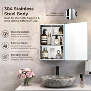 Plantex Bathroom Mirror Cabinet/304 Stainless Steel Bathroom Cabinet with Mirror/Bathroom Storage Cabinet/Wall Mounted Mirror Bathroom Cabinet (12x18 Inch-Chrome)