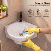 Plantex Ceramic White Corner Wash Basin/Wall Mount Basin for Bathroom/Corner Bathroom Basin/Glossy Small Sink with 10 Years Glaze Warranty by Plantex (Lily -14 x 16.5 x 5.5 Inch)