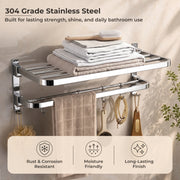 Plantex 304 Grade Stainless Steel Towel Hanger for Bathroom/Dual Folding Towel Rack/Towel Holder/Bathroom Accessories (24-Inch) Chrome