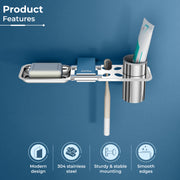 Plantex 2in1 Soap Dish with Tumbler Holder for Bathroom/304 Grade Stainless Steel Toothbrush Holder with Soap Case/Bathroom Accessories - (Regent, Chrome)