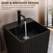 Plantex Acrylic Resin & Quartz Free Standing Wash Basin/Pedestal Wash Basin/Square Basin for Bathroom/Home/Office/Hotel - (10049, Black)