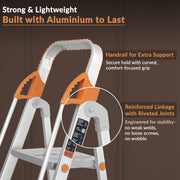 Plantex Secura 7 Step Aluminium Ladder for Home/Foldable Ladder with Safe Hand Rails/5 Year Manufacturer Warranty(Orange-Silver)