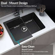 Plantex Quartz Acrylic Kitchen Sink With 10 Years Warranty/Undermount Sink For Kitchen/Metalic Single Bowl Kitchen Sinks With Coupling (Siapan-24X18 Inches), Metallic, Black