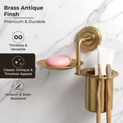 Plantex 304 Grade Stainless Steel 2in1 Soap Holder with Tumbler Holder/Bathroom Accessories - Daizy (Antique)