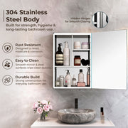 Plantex Bathroom Mirror Cabinet/304 Stainless Steel Bathroom Cabinet with Mirror/Bathroom Storage Cabinet/Wall Mounted Mirror Bathroom Cabinet (16x24 Inch, Chrome)