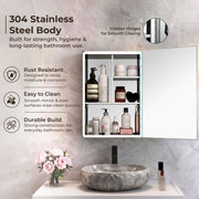 Plantex Bathroom Mirror Cabinet/304 Stainless Steel Bathroom Cabinet with Mirror/Bathroom Storage Cabinet/Wall Mounted Mirror Bathroom Cabinet (14x20 Inch, Chrome)