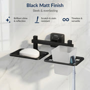 Plantex 304 Grade Stainless Steel Squaro 2 in 1 Soap Dish with Tumbler Holder/Soap Stand/ABS Material Tooth Brush Holder/Bathroom Accessories (Black)