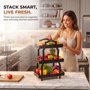 Plantex Metal Fruit Basket for Kitchen/Vegetable Storage Stand/3-Tier Multipurpose Storage Rack for Countertop  Pack of 1, Black (30.5 x 18 x 47.5 cm)