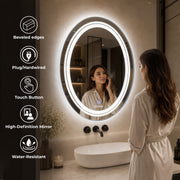 Plantex Bathroom Mirror with LED 3 Lights Tone/Designer Mirror for Living Room/Bedroom/Dressing Room - Oval Shape (18 X 24 Inch)