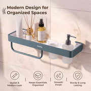 Plantex 4in1 Shelf for Bathroom/Aluminium and Acrylic Shelf with Tumbler Holder, Liquid Soap Dispenser and Napkin Space/Bathroom Organizer with Drill-Pack of 1(Grey and Milky White)