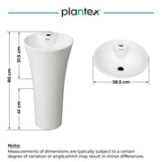 Plantex Round Pedestal Basin for Bathroom/Ceramic One Piece Pedestal Free Standing Wash Basin for Home/Hotel (White-15x15x31.5 inch)