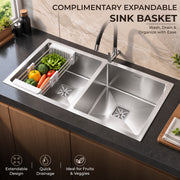 Plantex Double Bowl Sink for Kitchen/Heavy Duty Stainless Steel Sink with 25 Years Warranty by Plantex/Handmade Kitchen Sink with Drying Rack, Hose Pipe and Coupling (Silver Matt - 32x18x9 Inches)