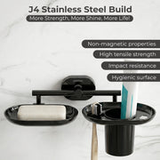 Plantex J4 Stainless Steel Soap Dish with Tumbler Holder/Soap and Brush Holder for Bathrooom/2 in 1 Soap Holder with Toothbrush Holder/Bathroom Accessories (PVD Black Finish) Onix