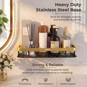 Plantex Bathroom Organizer Without Drill/Stainless Steel & Aluminium Shelf for Wall with Adhesive Stickers - Pack of 1 (12x5 inches, Gold & Black)