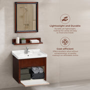 Plantex Glass, Ceramic, HPP Wall Mount Vanity Cabinet with Washbasin and Mirror/Unbrekable Bathroom Organizer/Washbasin with Cabinet (Brown)