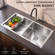 Plantex Stainless Steel 304 Grade Double Bowl Sink for Kitchen/Handmade Steel Kitchen Sink with 7 Years of Warrenty by Plantex/Sink with All Fitting & Drying Rack Included(Silver Matt-37x18 Inches)