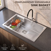 Plantex Premium Stainless Steel Kitchen Sink/Heavy-Duty Sink for Kitchen with 25 Years Warranty by Plantex/Single Bowl Sink with Square Coupling, Hose Pipes and Drain Racks (Matt- 30 x 18 x 9 Inches)