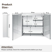 Plantex 304 Stainless Steel Bathroom Cabinet with Mirror/Bathroom Cabinet Storage/LED Mirror Cabinet for Bathroom Wall (18x18 Inch-LED & Defogger/Chrome/Double Door)