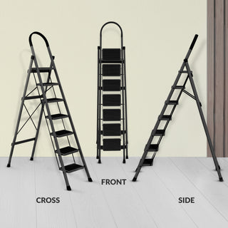 Plantex Steel 7 Step Ladder/Foldable Ladder for Home/Anti-Skid Wide 7 Step Ladder - (Apex - Black)-refurbished