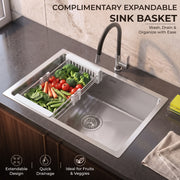 Plantex Guranteed Stainless Steel 304 Grade Kitchen Sink/Handmade Sink for Kitchen with 7 Years of Warranty by Plantex/Single Bowl Sink with All Fittings & Drying Rack (Silver Matt-22x18 Inches)