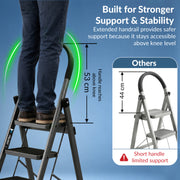 Plantex Ladder for Home 4 Steps/Foldable Ladder with Anti-Skid Wide Steps (30L x 20W cm)/Strong D-Shape Pipe with X-Support for More Stability/5 Year Warranty(Apex-Black)