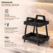 Plantex Metal Vegetable Basket Stand/2-Tier Fruit Basket for Dining Table/Multipurpose Storage Rack for Kitchen Countertop  Pack of 1, Black (30 x 17.5 x 35 cm)
