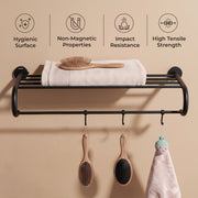 Plantex 304 Grade Stainless Steel 24 inch Towel Rack for Bathroom/Towel Stand/Hanger/Bathroom Accessories - Daizy (Black)