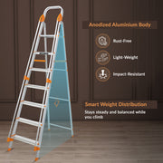 Plantex Secura 7 Step Aluminium Ladder for Home/Foldable Ladder with Safe Hand Rails/5 Year Manufacturer Warranty(Orange-Silver)
