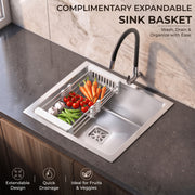Plantex Premium Stainless Steel Sink for Kitchen/Kitchen Sink with 25 Years Warranty by Plantex/Single Bowl Sink with Square Coupling, Hose Pipes and Drain Rack (Silver Matt - 16x18x9 Inches)