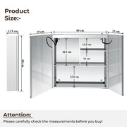 Plantex Luxury LED Mirror Cabinet for Bathroom/304 Grade Stainless Steel Bathroom Cabinet/Mirror for Bathroom with Double Door Cabinet (24x24 Inch-LED & Defogger/Chrome)