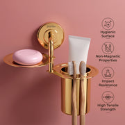 Plantex Daizy Gold Toothbrush/Paste and Tumbler Holder for Bathroom and Wash Basin (304 Stainless Steel)