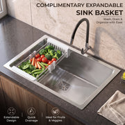 Plantex Heavy Duty Stainless Steel Kitchen Sink/Sink for Kitchen with 25 Years Warranty by Plantex/Single Bowl Sink Square Coupling, Hose Pipes and Drain Rack (Matt-24 x 18 x 9 Inches)