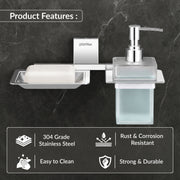 Plantex 304 Grade Stainless Steel Soap Dish with Liquid Soap Dispenser/Holder for Bathroom & Lavatory/Bathroom Accessories (Chrome)