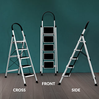 Plantex Steel Ladder for Home/Strong Foldable Wide 5 Step Ladder/Anti-Skid 5 Step Ladder - (Apex - White)-refurbished