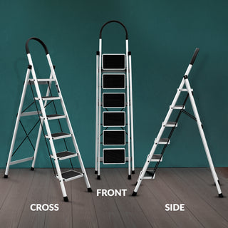 Plantex Steel Ladder for Home/Strong Foldable Wide 6 Step Ladder/Anti-Skid 6 Step Ladder - (Apex - White)-refurbished